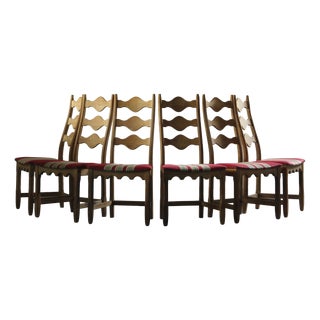 Brutalist Danish Oak Ladderback Dining Chairs in the style of Kjærnulf, 1960s, Set of 6 For Sale