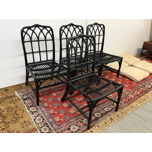 Mid 20th Century McGuire Organic Modern Rattan Cathedral Dining Chairs, Set of Four For Sale - Image 5 of 12