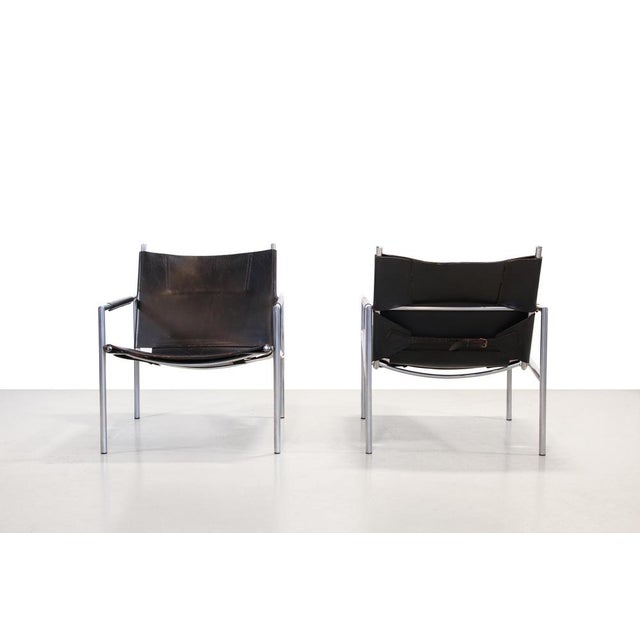 Black Leather SZ02 Armchairs by Martin Visser for 't Spectrum, 1970s, Set of 2 For Sale - Image 3 of 5