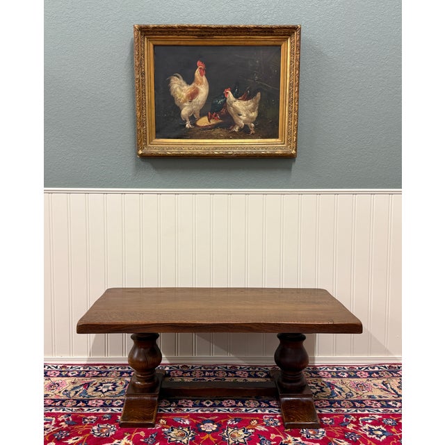 Farmhouse Antique French Farmhouse Coffee Table Bench Baluster Pedestal Oak c.1930s For Sale - Image 3 of 17