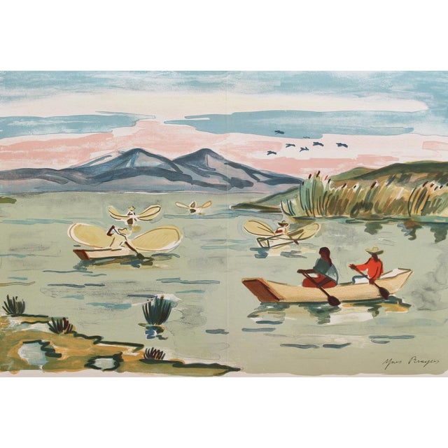 Yves Brayer, Mexican Fishermen in Lake Patzcuaro, Lithograph, 1963, Framed For Sale - Image 18 of 18