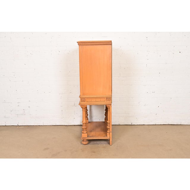 Wood Antique Renaissance Revival Carved Oak Cupboard or Bar Cabinet, Circa 1920s For Sale - Image 7 of 9