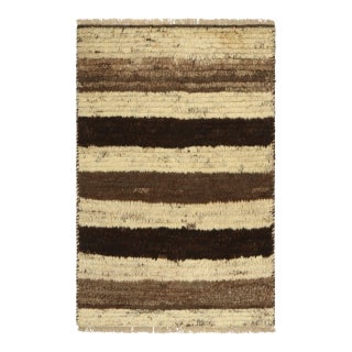 1950s Vintage Gabbeh Tribal Rug in Beige and Brown Stripes For Sale