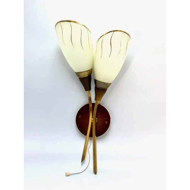 Wood Mid-Century Wall Lamp in Brass and Wood, 1950s For Sale - Image 7 of 8