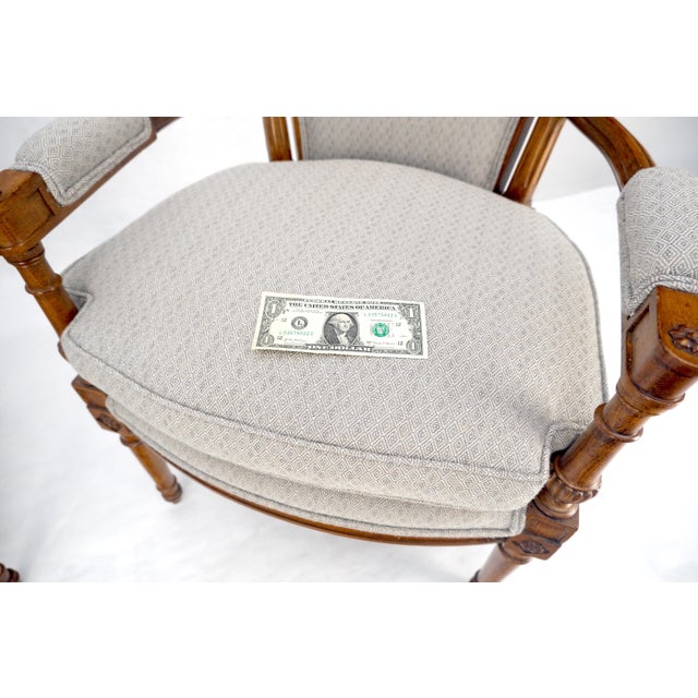 Gray Pair of Directoire Style Acorn Finials Solid Cherry Open Arm Lounge Chairs MINT! For Sale - Image 8 of 16