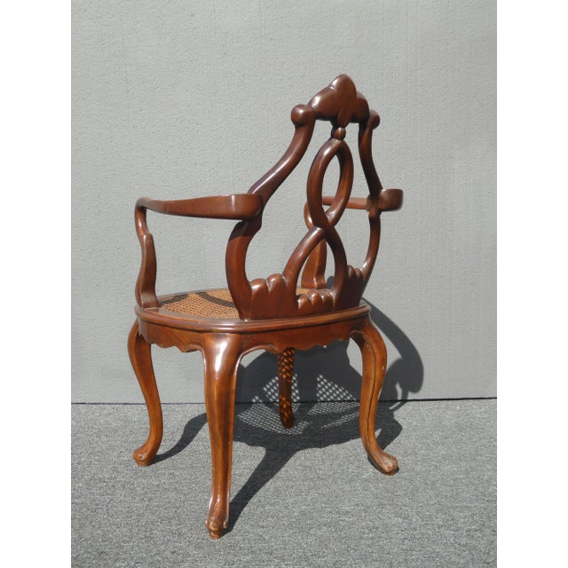 Vintage Oriental Asian Chippendale Wood & Cane Seat Accent Chair ~ French For Sale - Image 9 of 12