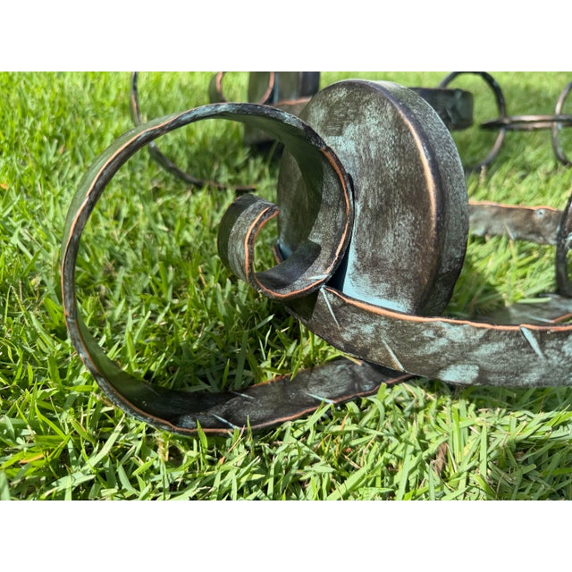 Early 21st Century Hand-Forged 25” Metal Wall Candle Sconces With Verdigris Patina, a Pair For Sale - Image 5 of 10