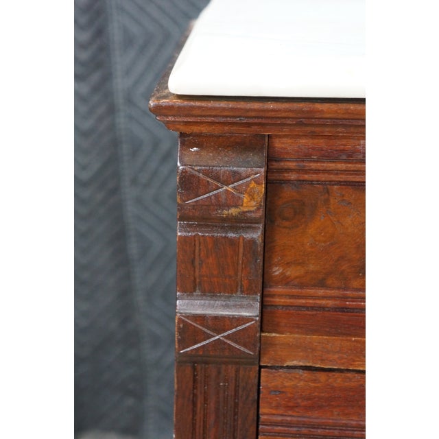 Late 19th Century Antique Victorian Eastlake Walnut Burl Marble Washstand Chest Cabinet Stand For Sale - Image 5 of 18