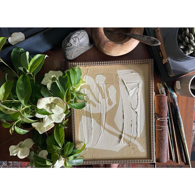 Contemporary abstract botanical painting on canvas. Framed in a gold locally made frame Unframed painting: 11" x 14"...