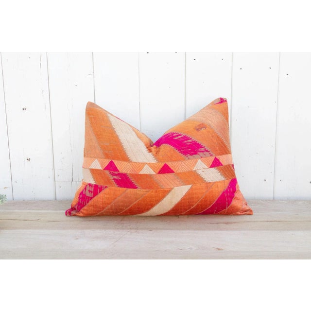 Indian Volcano Red Silk Phulkari Pillow For Sale - Image 3 of 10