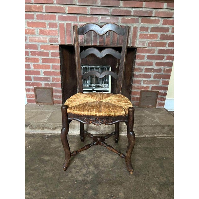19th Century 19th Century Pair of Antique French Provincial Style Oak Rush Seat Side Chairs For Sale - Image 5 of 10