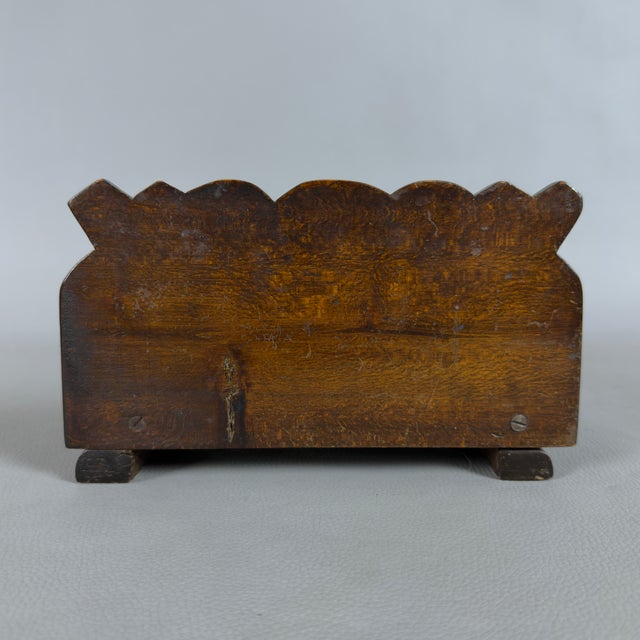 Vintage Double Inkwell Desk in Carved Wood with Glass Trays, 1940s For Sale - Image 3 of 12