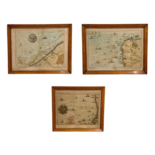 Three Framed 18th C. Nautical Maps of France, Harrewijn, Fricx For Sale