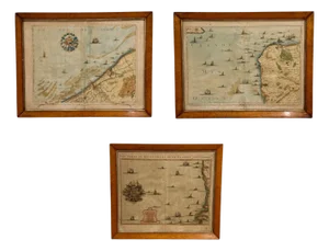 Three Framed 18th C. Nautical Maps of France, Harrewijn, Fricx