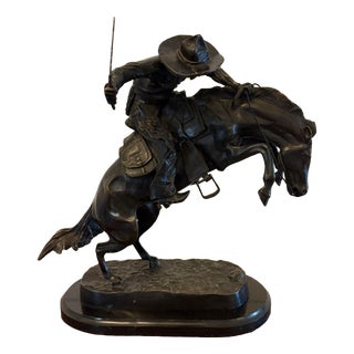 Antique Bronze Cowboy on Bucking Horse Figurine, 1920 For Sale