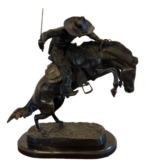 Antique Bronze Cowboy on Bucking Horse Figurine, 1920
