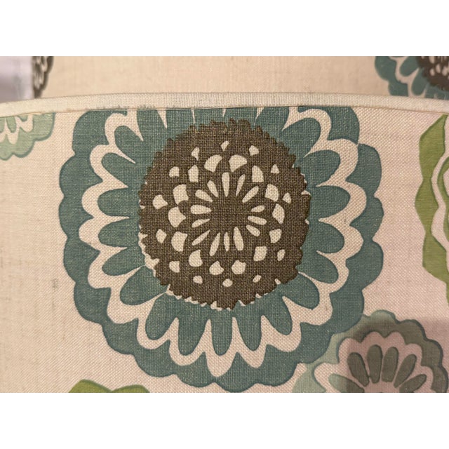 Textile Lotus Blue Abba Double Light Pendant For Sale - Image 7 of 12