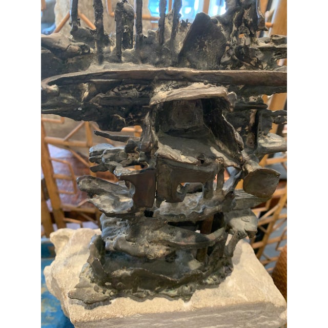 Mid 20th Century Abstract Bronze Brutalist Sculpture on Stone Base For Sale - Image 10 of 11