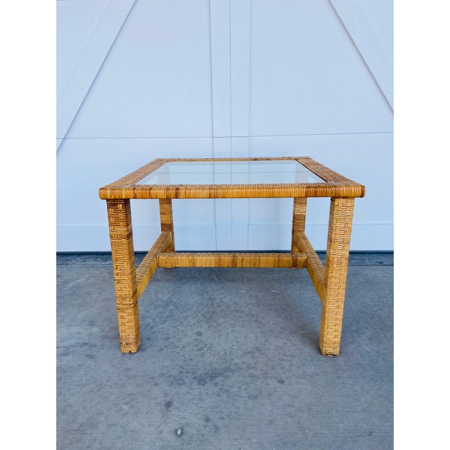 1980’s Rattan Basket Weave Side Table Chairish