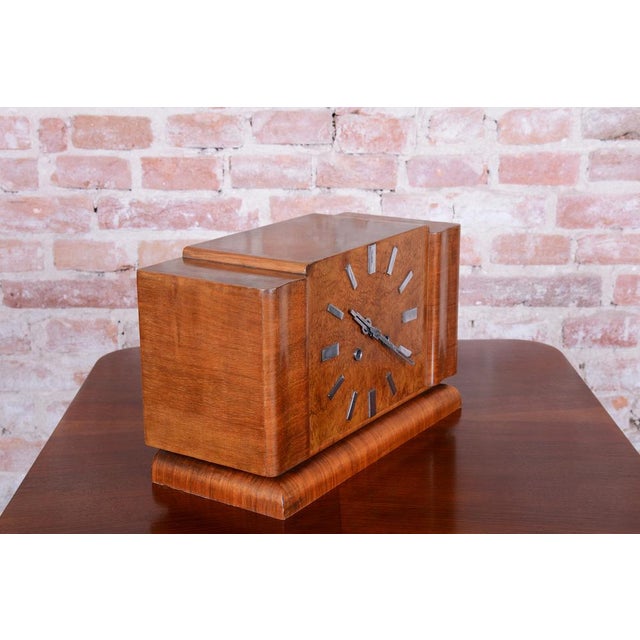 Art Deco Table Clock in Walnut, Czech, 1920s For Sale - Image 3 of 10