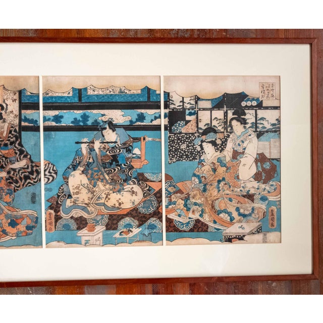 Mid 19th Century 19th Century Japanese Ukiyo-E Woodblock Triptych Print by Utagawa Kunisada, Toyokuni III For Sale - Image 5 of 15