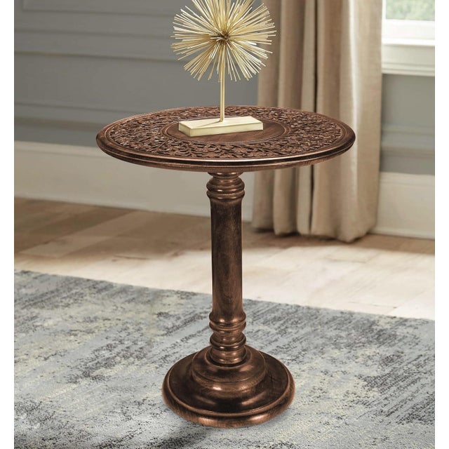 2020s Handcrafted Mango Wood Round Pedestal End Accent Table For Sale - Image 5 of 7