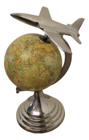 Desk Ornament World Globe with Chrome Model Aeroplane, 1960s