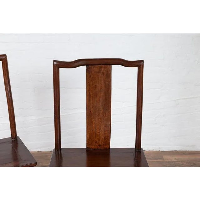 Chinese Elm Dark Patina Scholar's Ceremonial Chairs - a Pair For Sale - Image 10 of 13
