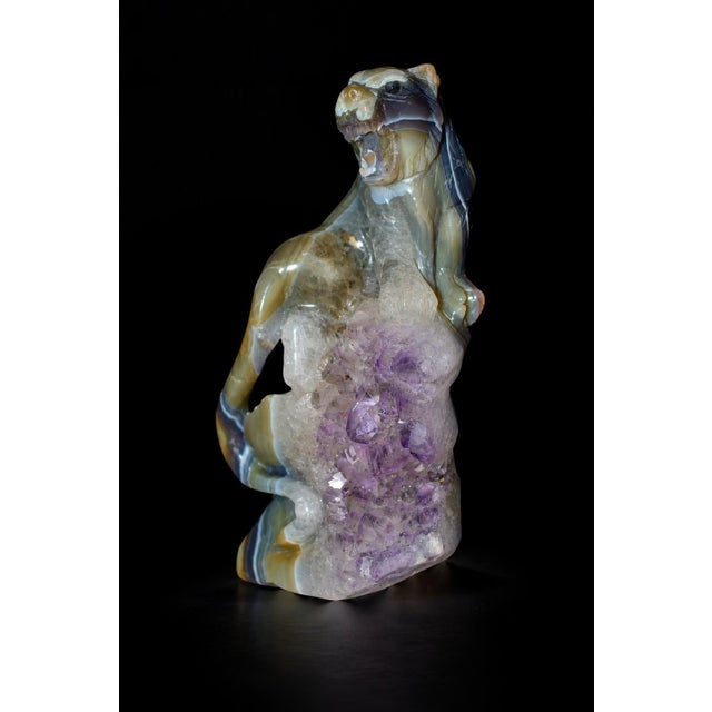 Hand-Carved Gemstone Tiger Agate on Amethyst Rock For Sale - Image 9 of 13