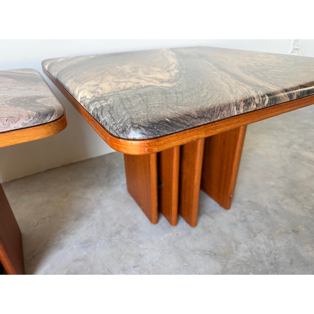 Brown Pair of Mid Century Danish Modern Marble & Teak Side/Coffee Tables by Bendixen Design For Sale - Image 8 of 12
