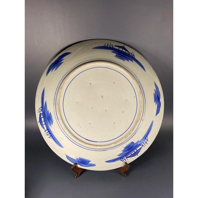 Ceramic Large Japanese Hand-Painted Blue and White Dish, 19th Century For Sale - Image 7 of 12