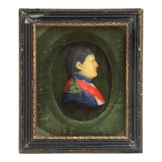 19th Century French School Miniature Polychrome Wax Relief Portrait of Napoleon For Sale
