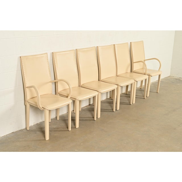 Mario Bellini Style Italian Modern Cream Leather Wrapped High Back Dining Chairs, Set of Six For Sale - Image 14 of 14