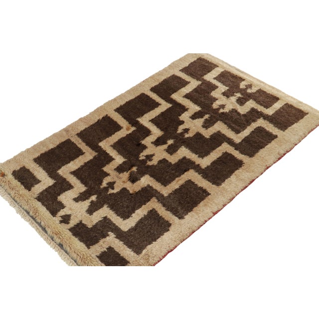 Tribal 1950s Vintage Tulu Tribal Rug in Brown & Beige Geometric Pattern, Shag Pile For Sale - Image 3 of 7