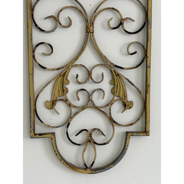 Vintage 36" Wrought Iron Scroll Wall Panel With Cast Leaf Accents For Sale - Image 10 of 17