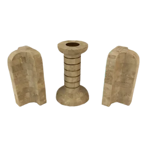 Tessellated Stone Mid-Century Modern Bookends and Candlestick -Set of 3