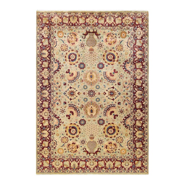 Mogul, One-of-a-Kind Hand-Knotted Area Rug in Green, 6' 1" x 8' 10" For Sale