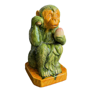 Vintage Monkey Statue Green Glaze Majolica Style
