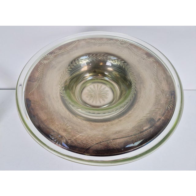 Art Deco Silver Plated Metal Centerpiece with Glass Bowl Antique silver plated centerpiece with glass bowl. Decor glass is...