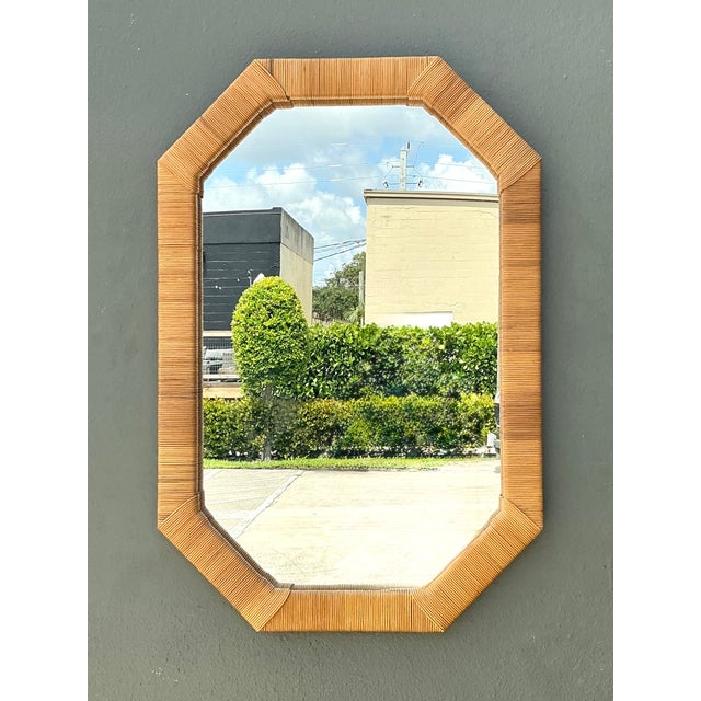 Vintage Octagonal Wrapped Rattan Frame Mirror For Sale - Image 13 of 15