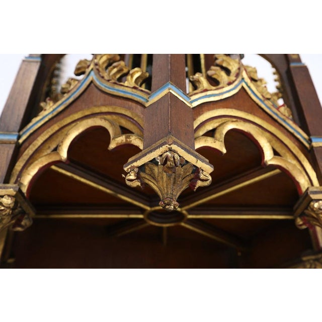 Wood Neo-Gothic French Polychrome and Gilt Wooden Church Steeple with Niche for Saint Statue, 1800s For Sale - Image 7 of 18