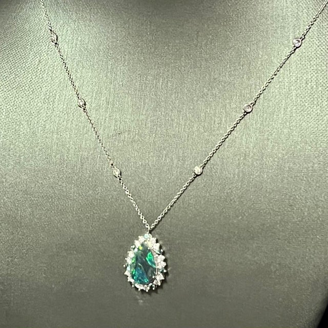 Metal Natural Opal Diamond Pendant W/ Gold Chain 3.25 TCW GIA Certified For Sale - Image 7 of 12