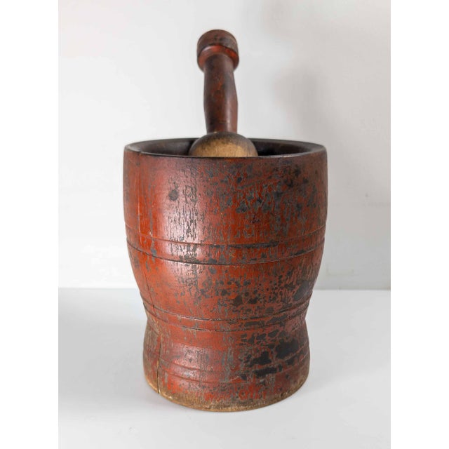 19th Century 19th Century American Primitive Mortar and Pestle in Old Red Paint For Sale - Image 5 of 14