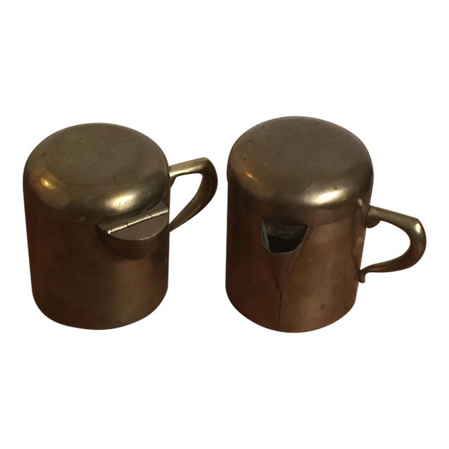 Solid Brass Creamer and Sugar Set by Taxco - A Pair For Sale