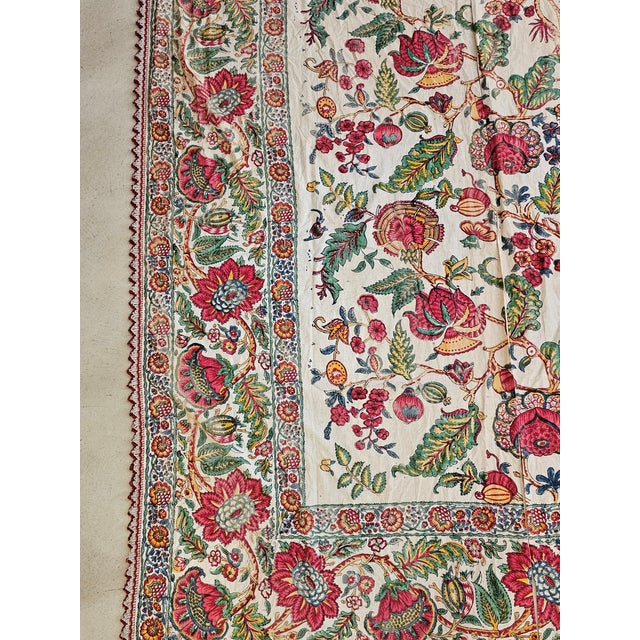 Large Antique Indian Export Chintz Panel in Hand-Block Printed Cotton, 19th Century, Set of 2 For Sale - Image 4 of 11