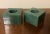 Pair green agate stone square display block cubes or candlesticks. Each block has a circular cut out on one side that may...