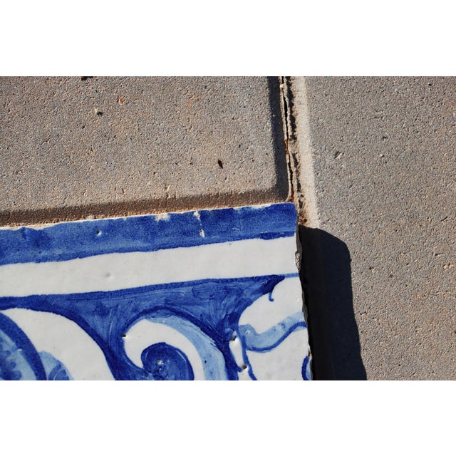18th Century Portuguese Tile Angel Wing Fragment Blue & White Antique Hand Painted For Sale - Image 6 of 8