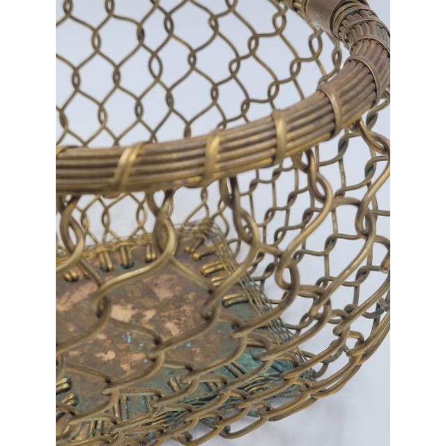 Brass Mid 20th Century Indian Brass Wirework Swing-Handle Basket For Sale - Image 8 of 12
