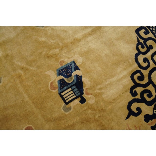 Vintage 1980s Ivory Medallion Chinese Peking Protective Symbol Rug 8'10" X 12' For Sale - Image 9 of 10
