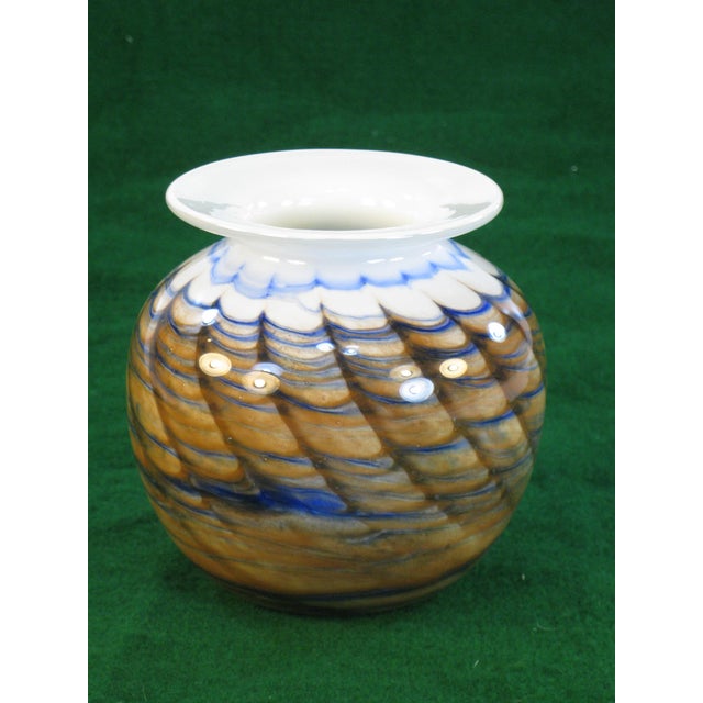 Late 20th Century Art Glass Vase Micheal Nourot Cased Rust and Blue For Sale - Image 12 of 13